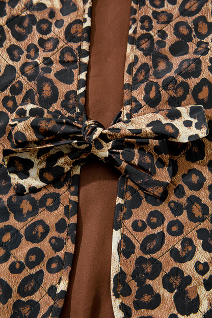 Khaki Leopard Quilted Tie Front Jacket