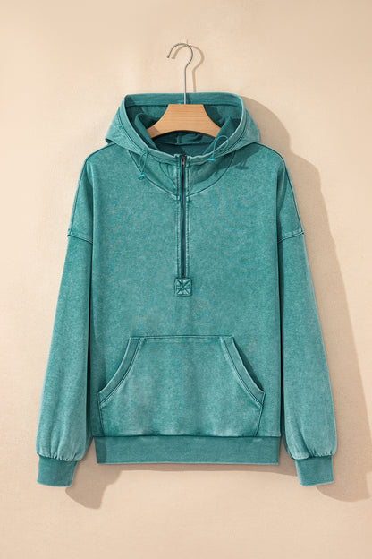 Canton Half Zip Kangaroo Pocket Mineral Wash Baggy Hoodie