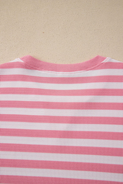 Pink Stripe Puff Short Sleeve T Shirt Matching Shorts Set