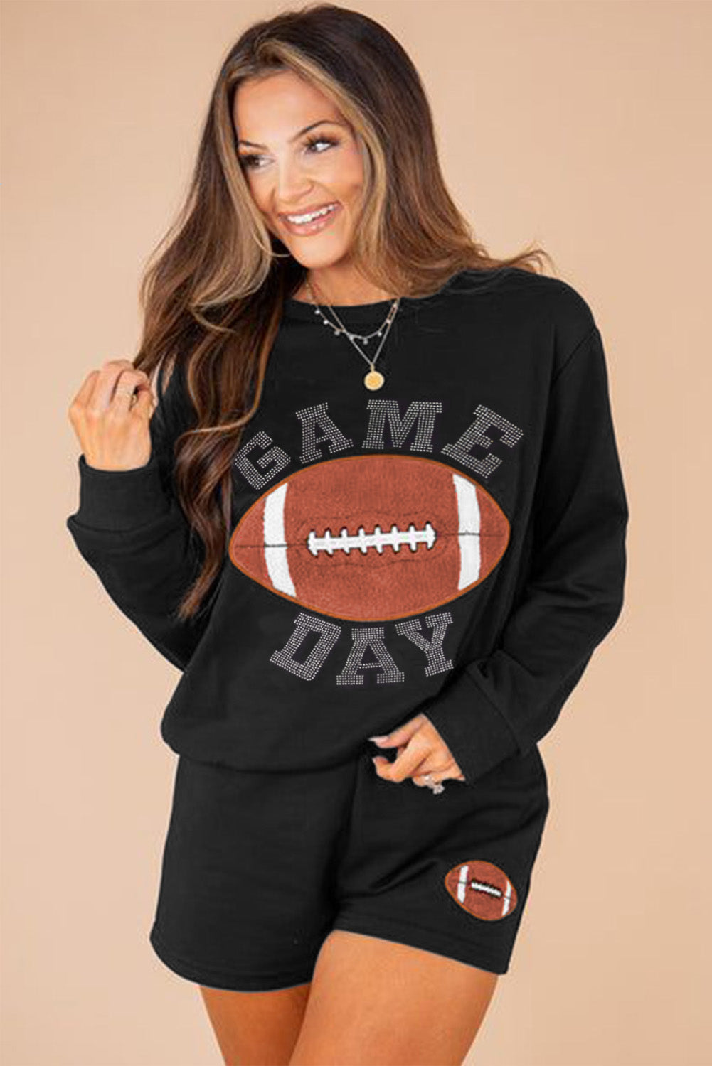 Black GAME DAY Football Graphic Pullover and Shorts Set