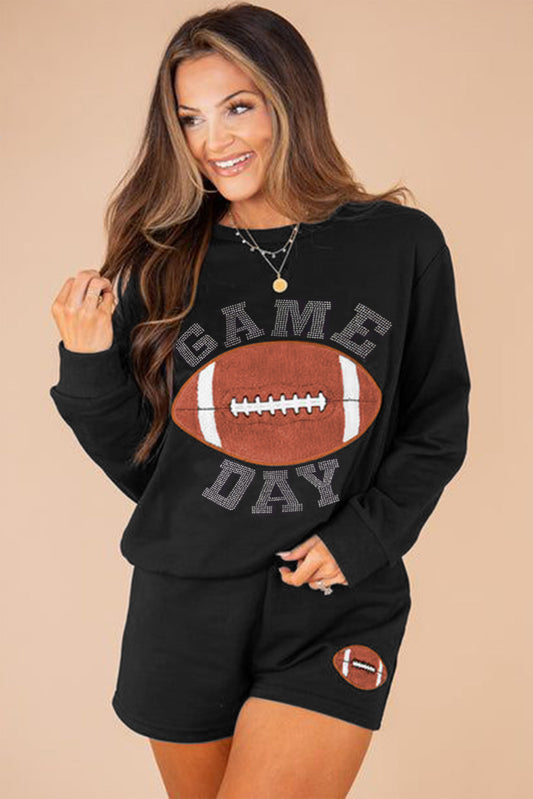 Black GAME DAY Football Graphic Pullover and Shorts Set