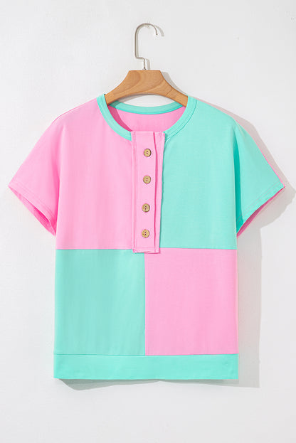 Mint Green Two Tone Half Buttons Collared T Shirt