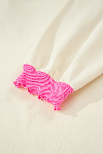 Pink Stripe Contrast Polo Collar Drop Shoulder Patchwork Plus Size Pullover