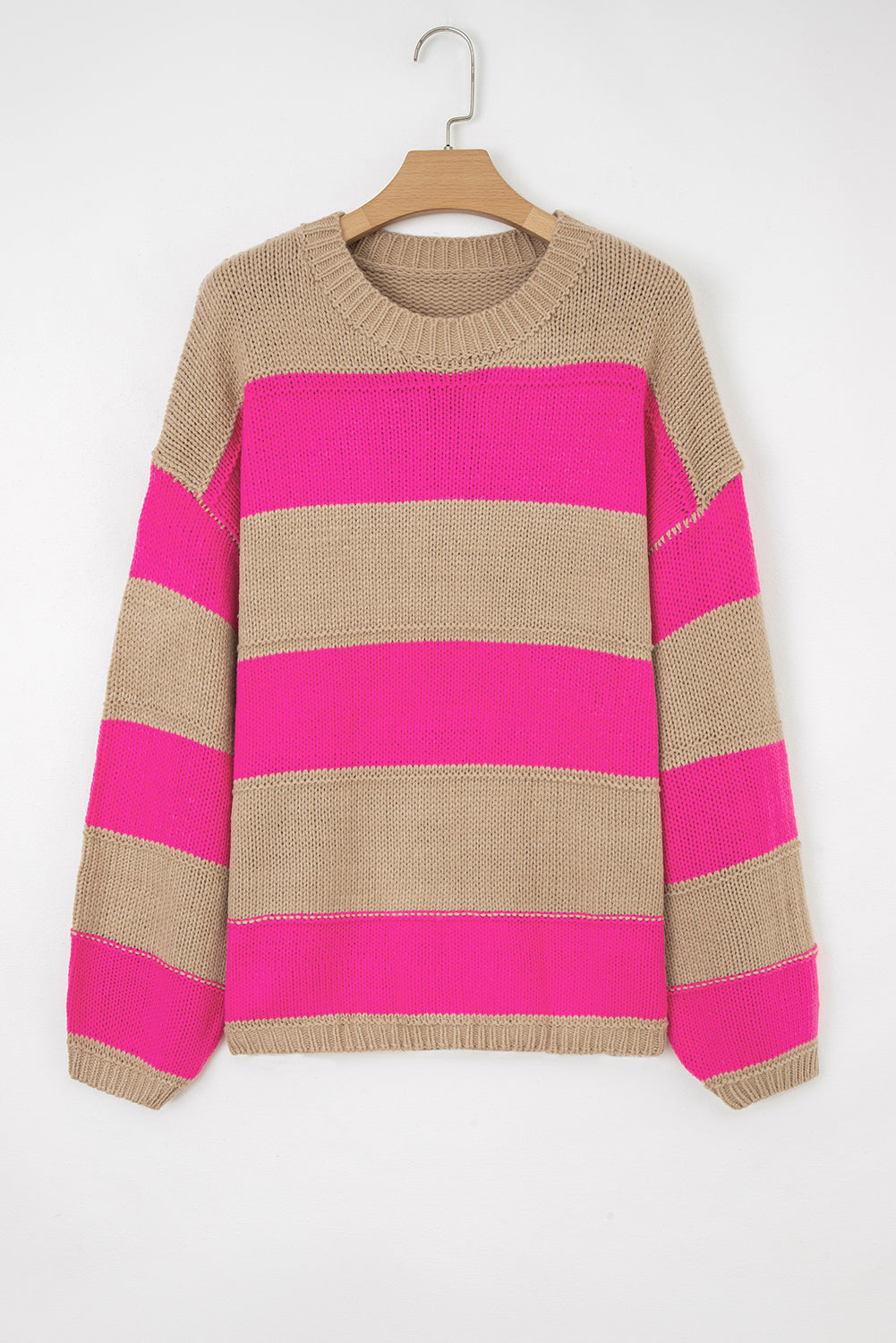 Khaki Stripe Color Block PLus Size Drop Shoulder Sweater