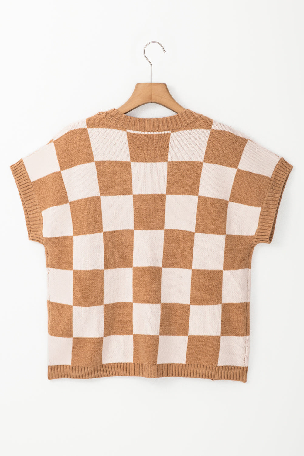 Frenchy Colorblock Plaid Pattern Ribbed Trim Sweater Tank Top