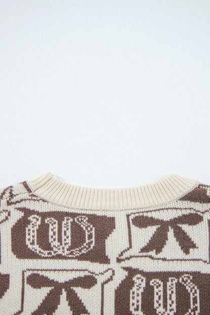 Brown Bows & Horseshoes Pattern Western Fashion Print Sweater