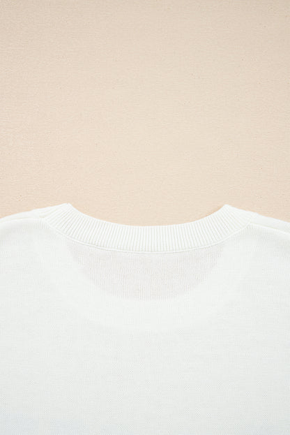 White Sequined GAME DAY Graphic Round Neck Sweater