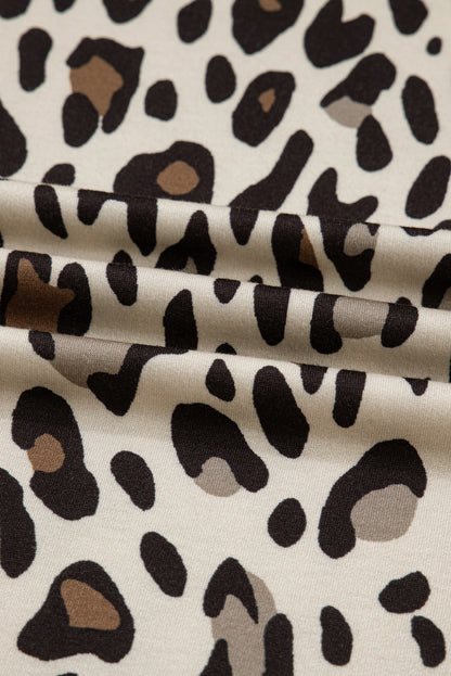 Khaki Leopard Wide Leg Cropped Pants