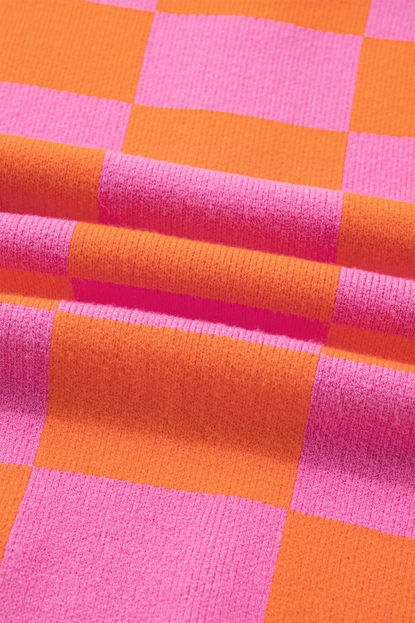 Sachet Pink Checkered Knit Polo Collar Baggy Sweater