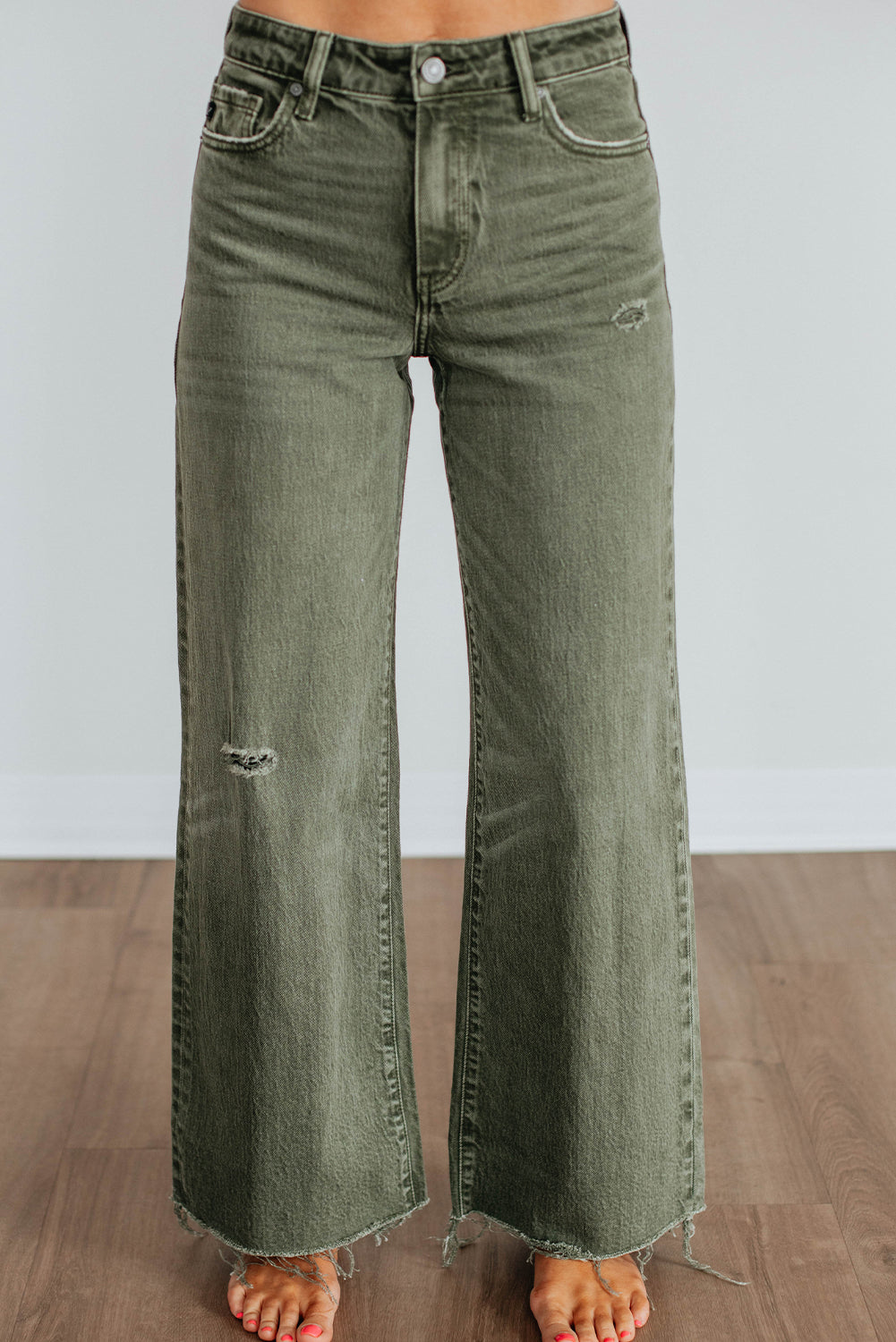 Four Leaf Clover Slight Distressed Raw Edge Wide Leg Jeans