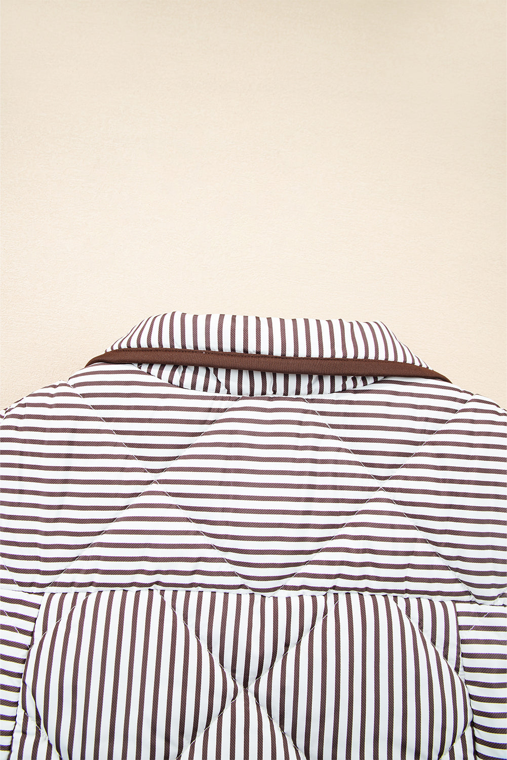 Brown Stripe Snap Button Scalloped Hem Collared Vest