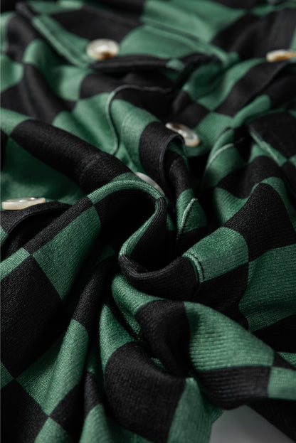 Green Checkerboard Flap Pocket Button Front Shacket