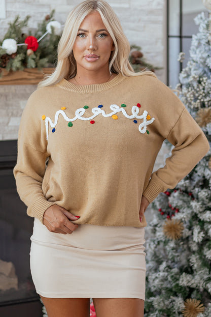 Smoke Gray Merry Colorful Dot Detail Christmas Drop Shoulder Sweater