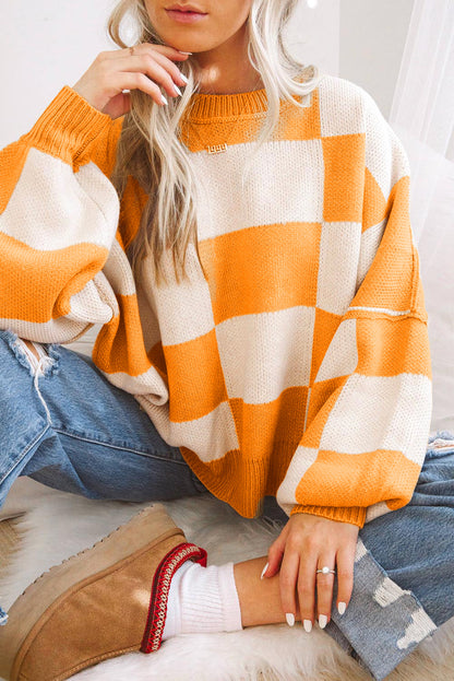 Orange Cream Checkered Sweater