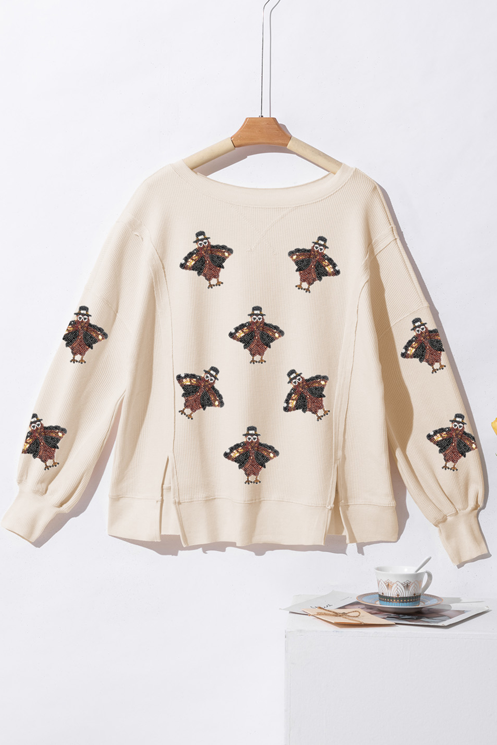 White Turkey Waffle Oversized Knit Top