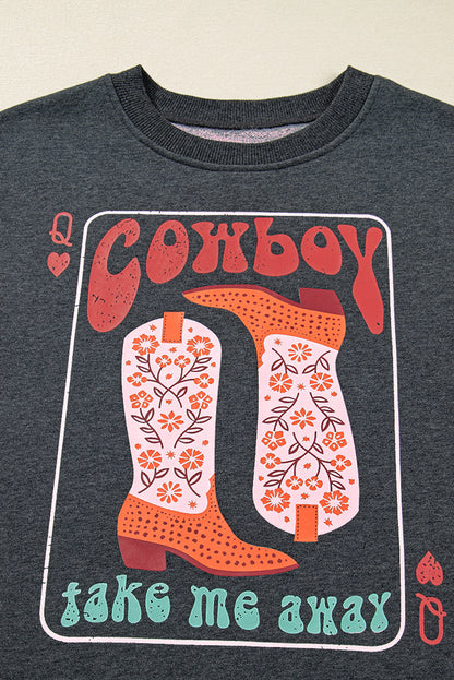 Carbon Grey Cowboy Queen Card Drop Shoulder Graphic Sweatshirt