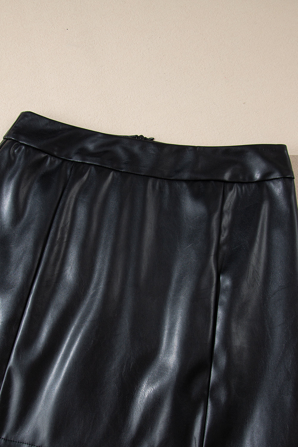 Black Leather Side Slits Slim Fit High Waist Mini Skirt