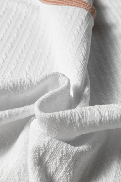 White Cable Texture Ribbed Color Block Plus Size Knit Top