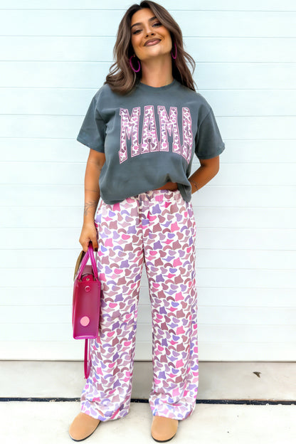 Fun mama  Letter Graphic Tee Camouflage Print Loose Pant Set