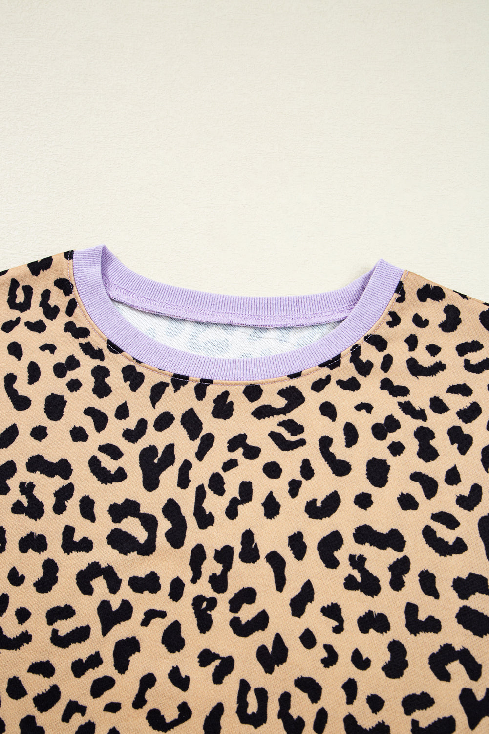 Purple Stripe Color Block Patchwork Leopard Casual Sweatshirt with Slits