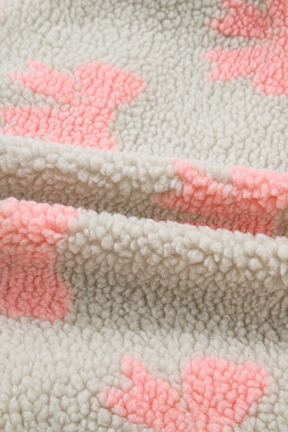 Gray Bow Sherpa Quarter Zip Drop Shoulder Baggy Sweatshirt