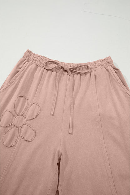 Buckskin Flower Patch Mineral Washed Terry Knit Cropped Wide Leg Pants