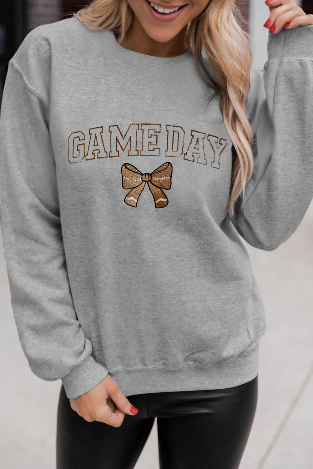 Cozy Game Day Bow Embroidered Sweatshirt