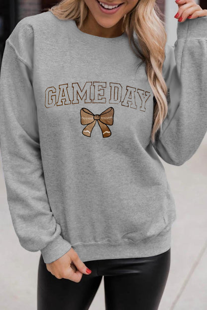 Cozy Game Day Bow Embroidered Sweatshirt