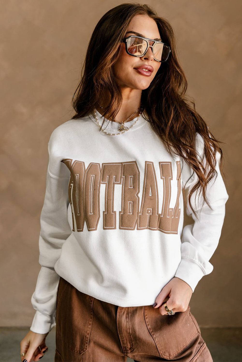 White FOOTBALL 3D Letter Graphic Crew Neck Sweatshirt