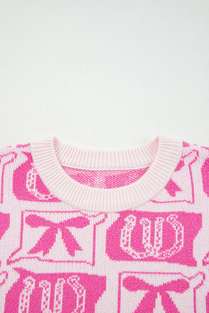 Pink Bows & Horseshoes Pattern Western Fashion Print Sweater