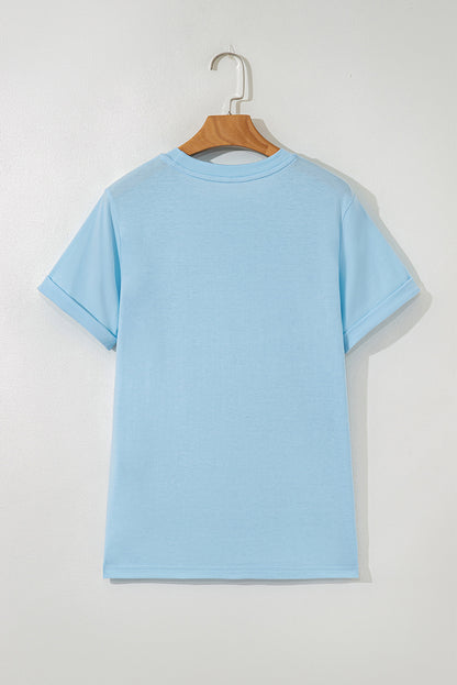 Light Blue Baseball Sequin Patch T Shirt