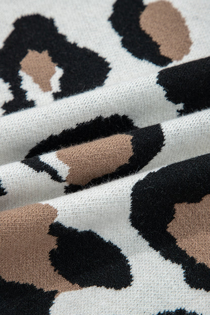 Jet Stream Leopard Print Color Block Patchwork Sleeve V Neck Sweater