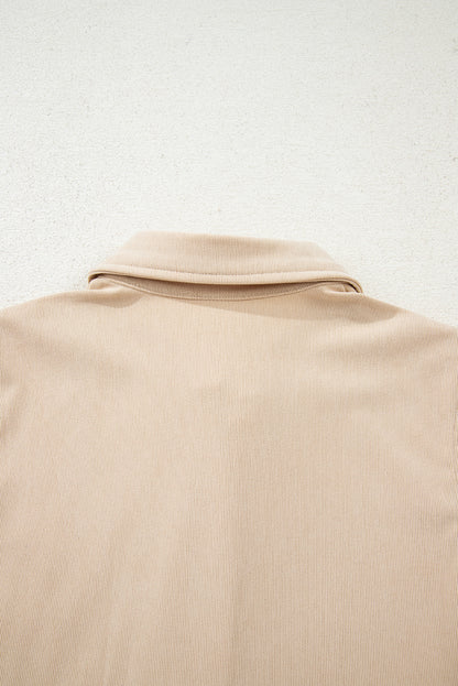 Oatmeal Corduroy Half Button Collared Long Sleeve Mini Dress