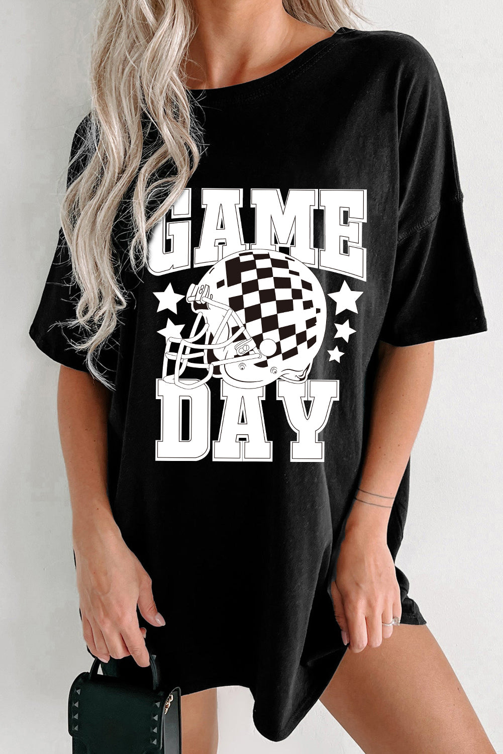 Black GAME DAY Checkerboard Football T Shirt