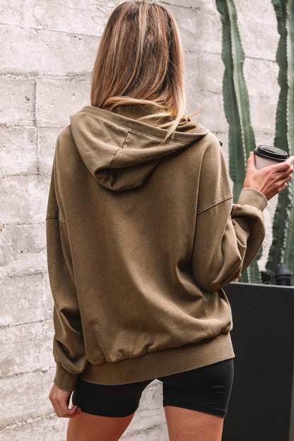 Elmwood Half Zip Kangaroo Pocket Mineral Wash Baggy Hoodie