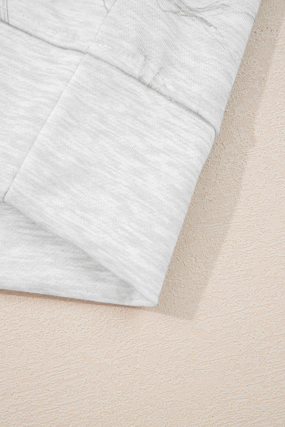 Light Grey Abstract Print Loose Drop Sleeve Hoodie Elastic Waistband 2pcs Pant Set