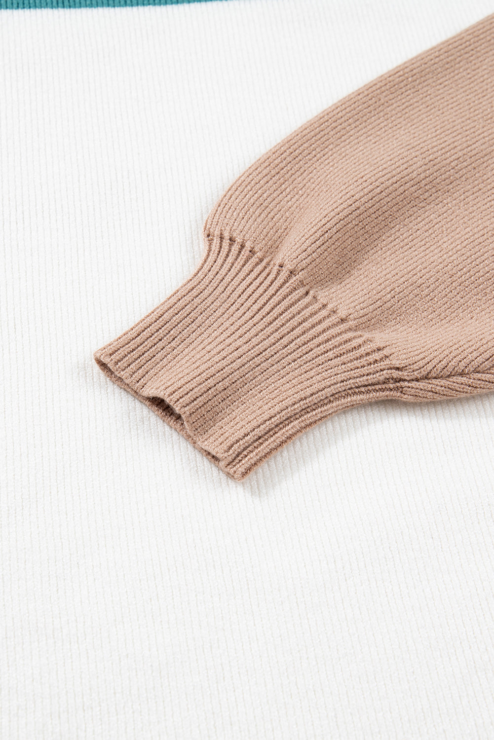 Green Color Block Plain Ribbed Knit Baggy Sweater