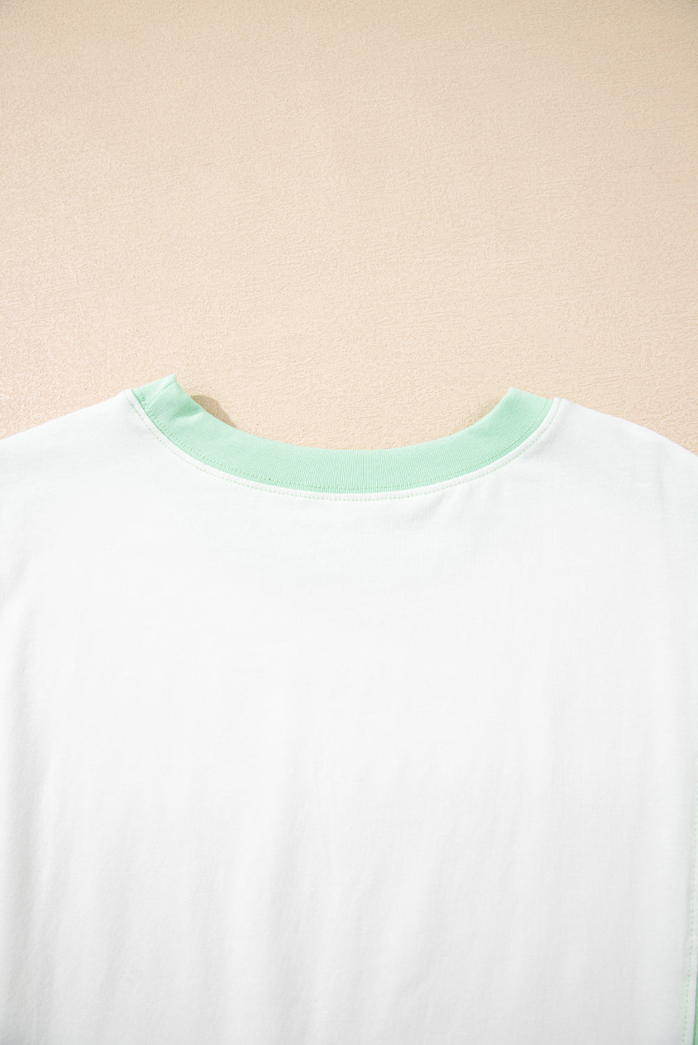 Light Green Color Block Exposed Seam Crew Neck T Shirt