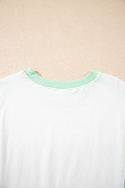 Light Green Color Block Exposed Seam Crew Neck T Shirt