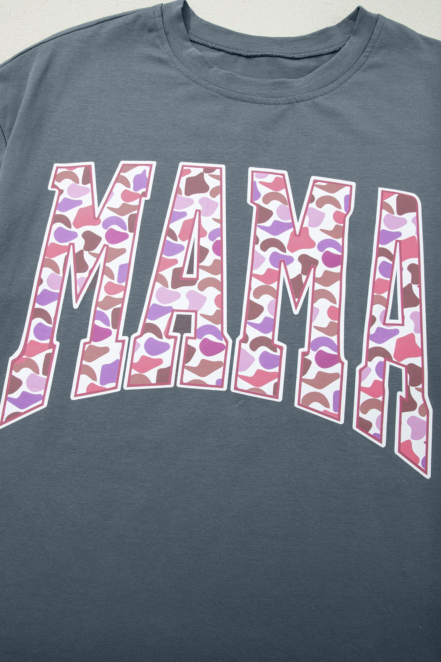Fun mama  Letter Graphic Tee Camouflage Print Loose Pant Set