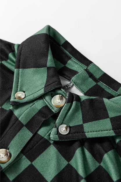 Green Checkerboard Flap Pocket Button Front Shacket
