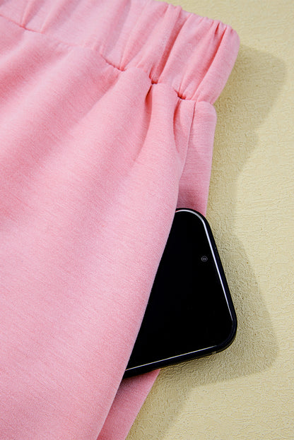 Pink Half Zip Sporty Pullover Mini Skirt 2pcs Outfit