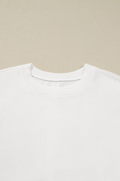 White Plus Size Exposed Seam Detail Contrast Dot Floral Patchwork Sleeve Sweatshirt