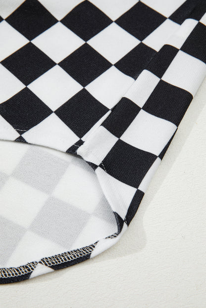 Black Checkerboard Flap Pocket Button Front Shacket