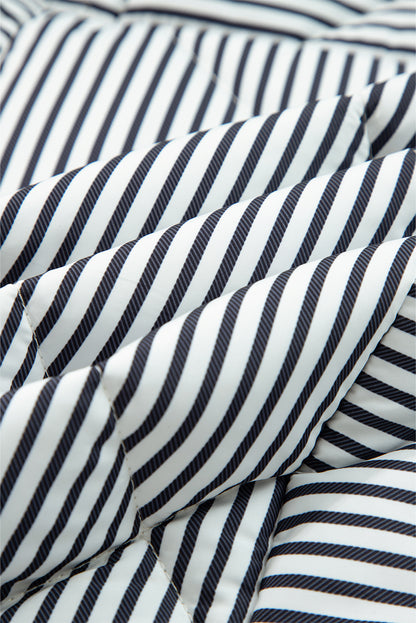 Black Stripe Contrast Trim Snap Button Collared Winter Vest