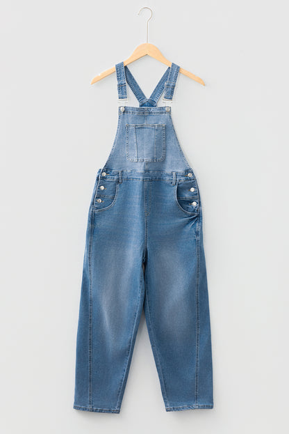 Dusk Blue Adjustable Buckle Barrel Denim Overalls