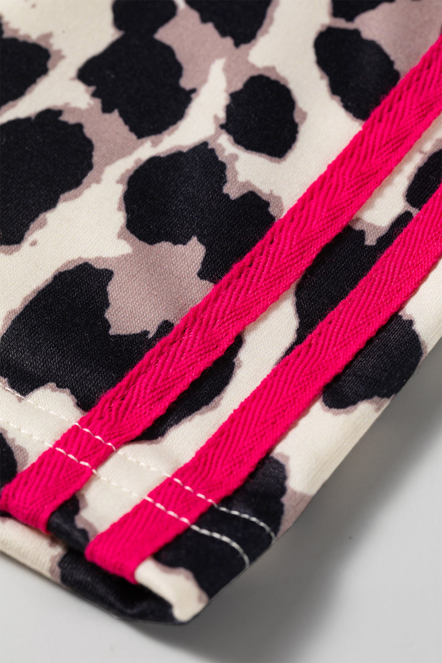 Red Contrast Detail Tie Waist Leopard Print Casual Pants