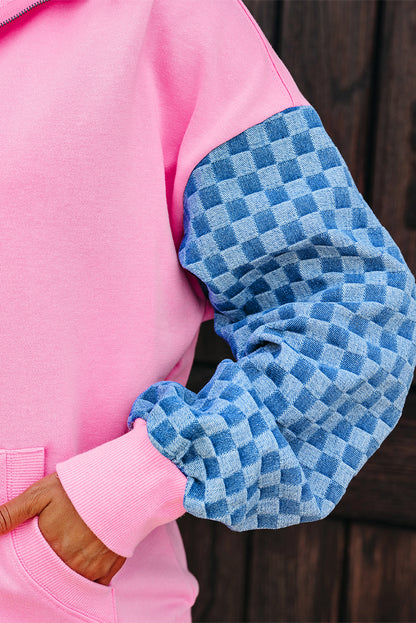 Bonbon Checkered Half Zipper Hoodie