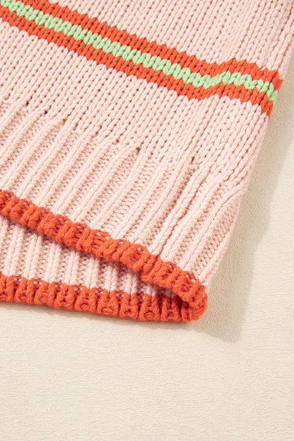 Multicolour Open Front Striped Pattern Knit Oversize Cardigan