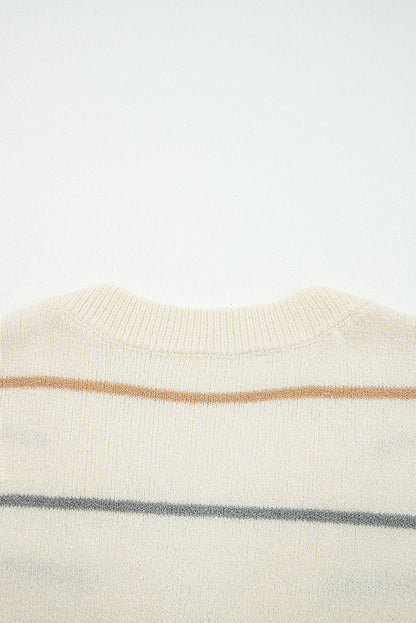 Multicolour Striped Buttoned Front V Neck Drop Shoulder Cardigan Sweater